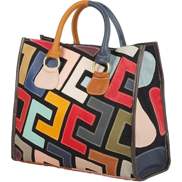 Advanced leather new women's bag with colorful contrasting geometric pattern splicing crossbody leather handbag for ladies