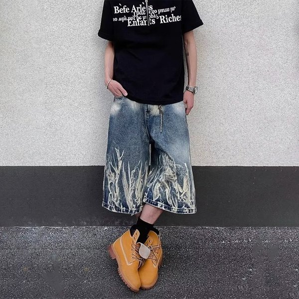 Men's Streetwear Tie-Dye Jeans Baggy Cargo Shorts Summer Straight Leg Mid-Length Casual Pants For Hip-Hop Fashion-image