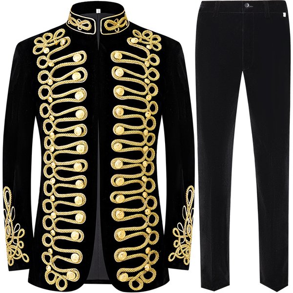 Men's Clothing palace dress aristocratic retro military dress gold rope jacket black inlaid with gold thread stage performance costume