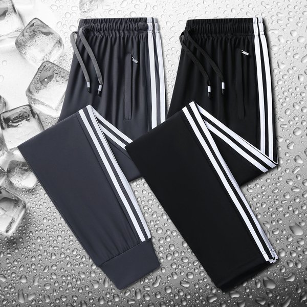 Men's Quick-Dry Ice Silk Casual Pants – Loose Fit, Lightweight & Breathable (M-8XL, Black/Gray/Blue, Tight/Loose Cuff)