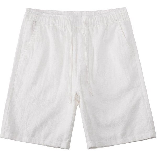 Men's Clothing Summer Thin White Cotton And Linen Shorts Solid Color Loose Breathable Elastic Waist Straight Linen Casual Shorts