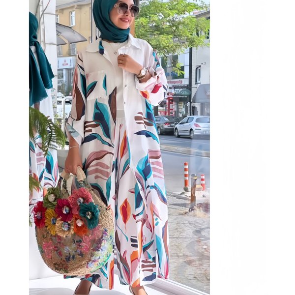 Women's Clothing Loose New Fashion Printed Long Cardigan Casual Wide Leg Pants Two Piece Set-image