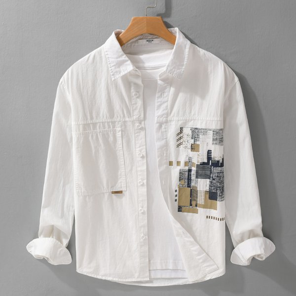 Spring And Autumn Men's Splicing Long Sleeve Shirt Trendy Casual Loose Comfortable Color Blocked Fashion Shirt