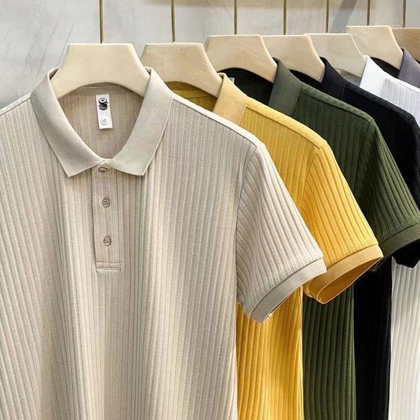 Men's Clothing Wholesale Summer Men's Polo Shirt Short Sleeve Lapel Knitted Sweater Slim Fit Korean Style Top Striped Casual All Match T Shirt