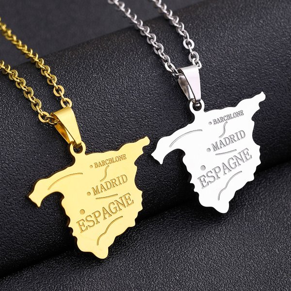 Hot Sale Titanium Steel Spain Map Pendant Necklace Fashion Stainless Steel Fashion Jewelry-image