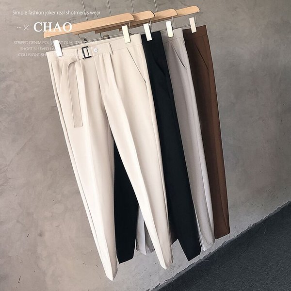 Men's Clothing Men's Spring And Autumn Drapey Nine Point Pants Business Casual Korean Style Trendy Casual Men's Straight Loose Suit Pants-image