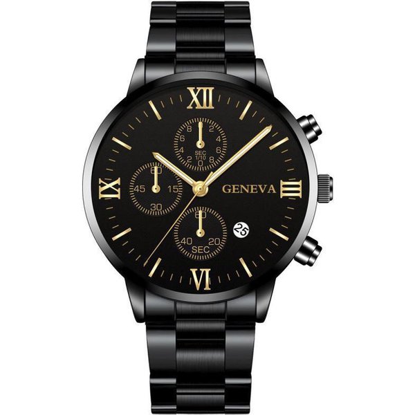 three-eye steel belt quartz watch new calendar men's watch fashion business watch men's trendy watch