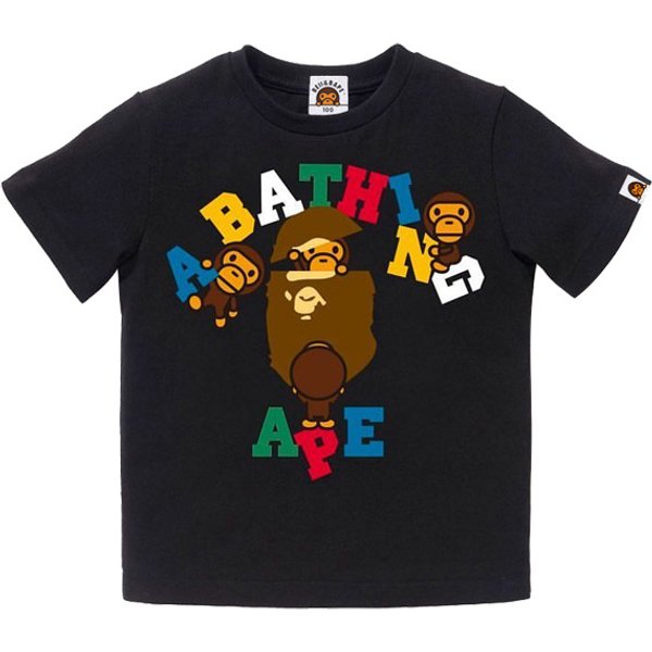 BEII&Trendy Children's Cotton Short sleeved Colorful Letter Little Monkey Loose Camo Print Parent Child T-shirt