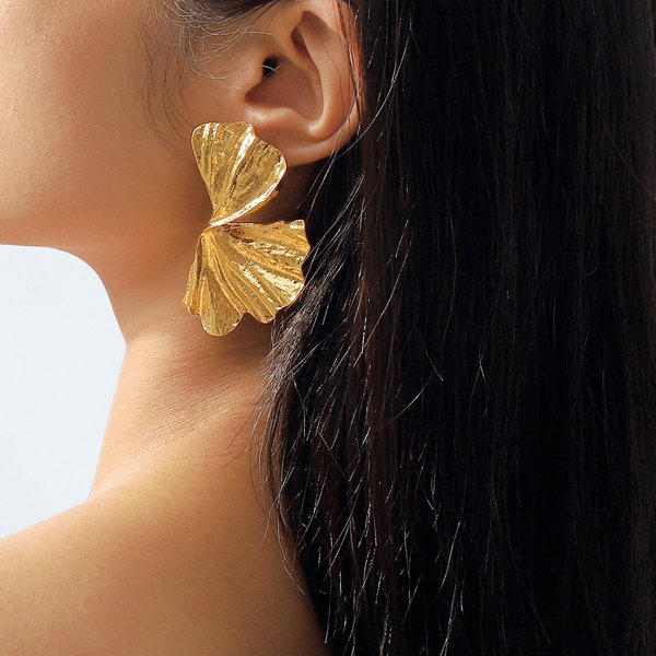 E11875 Creative Ginkgo Design Za Fashionable Exaggerated Geometric Fan Leaf Earrings-image