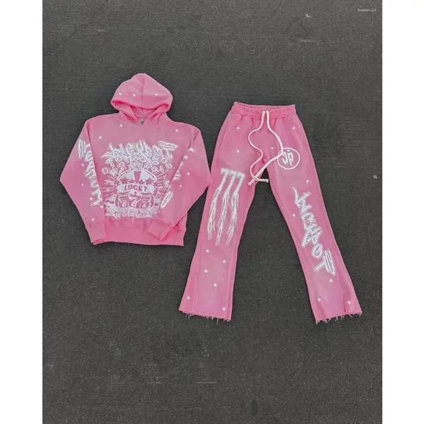 Men's Hoodies Gothic Men Sweatshirts And Sweatpants Two Piece Winter Tracuit Casual Pants Sportswear Sets Y2K Streetwear-image