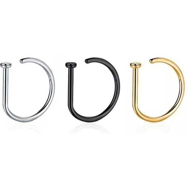 D Shaped Nose Ring Stainless Steel Free Piercing Punk Style K Gold Plated Nose Nail Lip Ring Piercing Jewelry-image