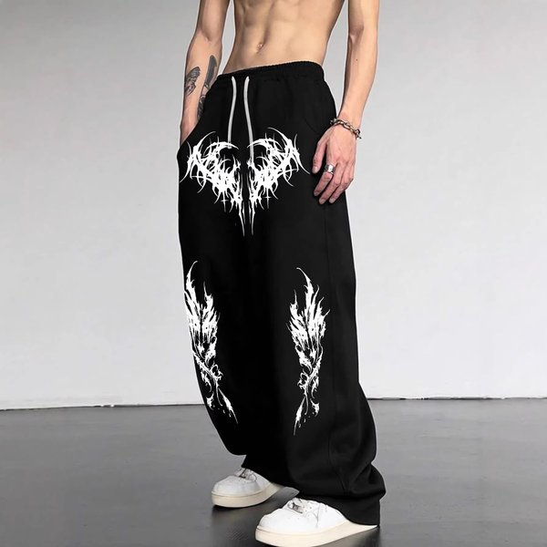 Men's Clothing Spring/Autumn Y2K Dark Gothic Y2K Cargo Joggers - Oversized Drawstring Pants With Dark Print & Fleece Lining For Unisex Streetwear-image