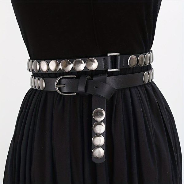 Women's Belts rivet punk belt retro genuine leather women's extended double circle thin belt belt cross-border hot sale