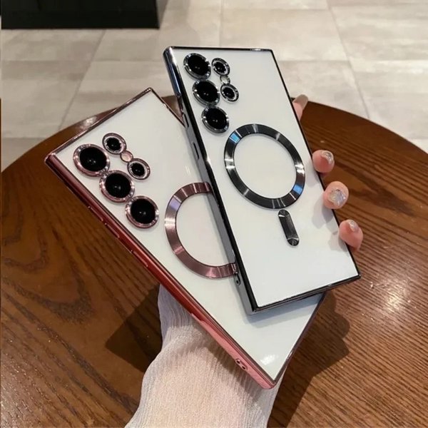 Plating Magnetic For Clear Phone Case For Samsung S25 S24 Ultra S23 FE S21 S22 Plus Bumper Lens Film Protection