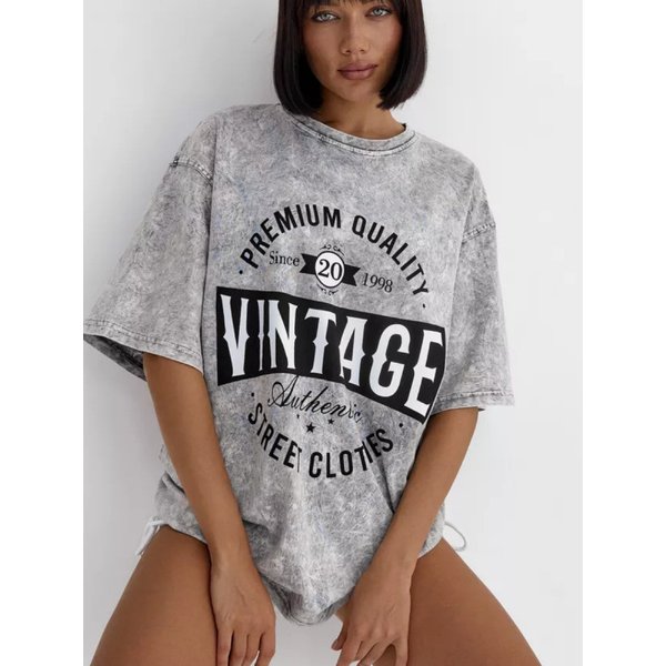 Women's Clothing High Street Vintage Washed Old Design Pure Cotton T Shirt Women's Fashion All Match Casual Tops Ins Trend-image