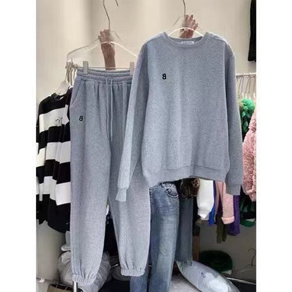 Women's Clothing Autumn And Winter Plus Velvet Thickened Loose Sweatshirt Sweatpants Suit Female Fashion Leisure Sports Two Piece Suit
