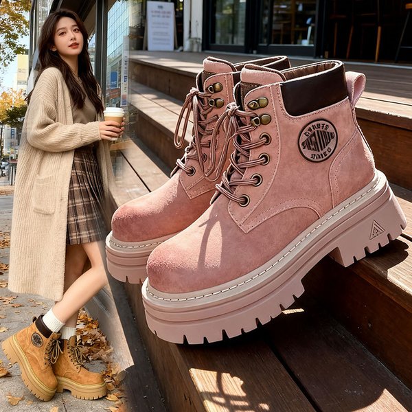 Women's Martin 2025 New British Style Height-Increasing Yellow Spring And Autumn, Thick-Soled Short Boots Petite Women,