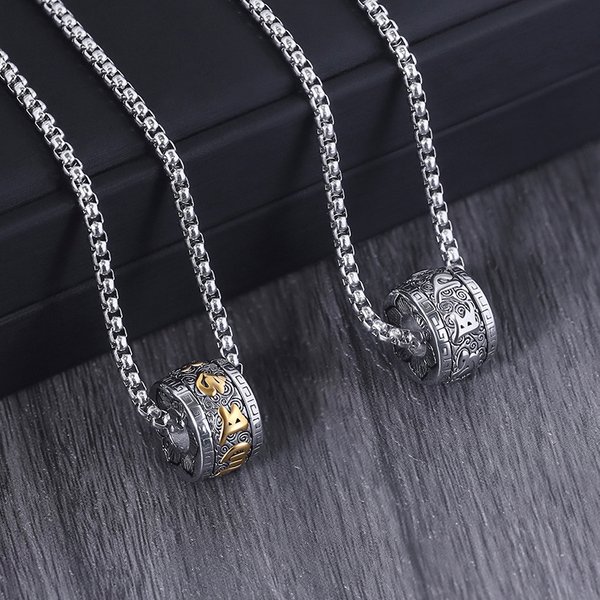 Men's Jewelry Titanium Steel Necklace With Six Sacred Words Pendant, Stainless Steel Chain, Hypoallergenic, Non-Tarnish, Retro Fashion Accessory-image