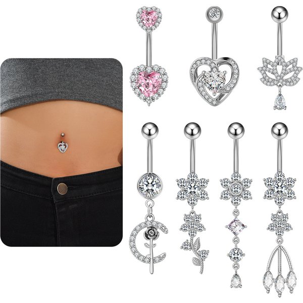Women's Jewelry Zircon Belly Button Ring New Heart Shaped Zircon Belly Button Nail Piercing Jewelry-image