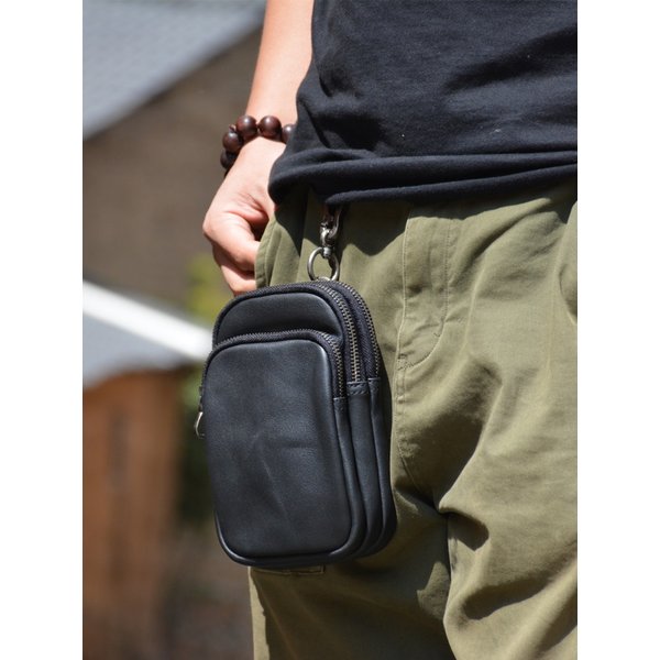 Minimalist First Layer Cowhide Portable Outdoor Men Small Waist Bag