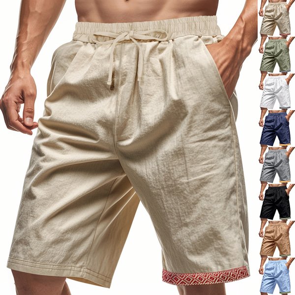 Men's Clothing Solid Color Linen Breathable Casual Shorts Pants
