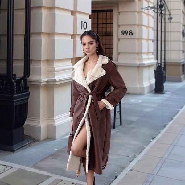 Women's Clothing Women's New Autumn And Winter Lapel Maillard Style Coat Composite Fur Plush Women's Leather Jacket-image