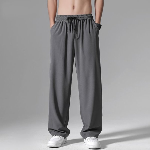 Men's Clothing Ice Silk Casual Pants Men's Straight Loose Summer Thin Drape Wide Leg Quick Drying Sports Trousers-image