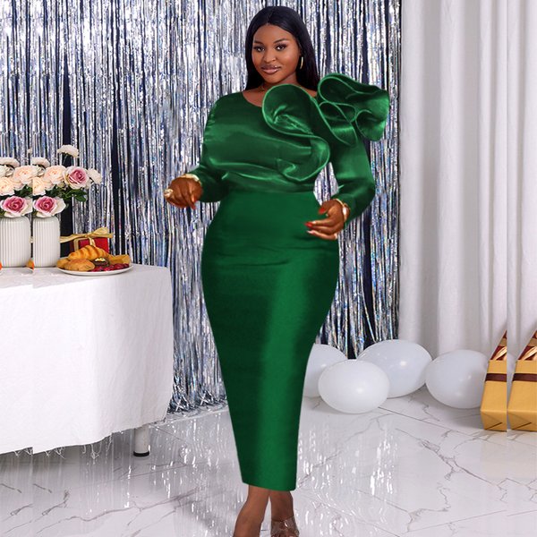 Women's Clothing Creative Design Three Dimensional Lotus Leaf One Step Skirt Plus Size Large Banquet Small Dress Dress-image