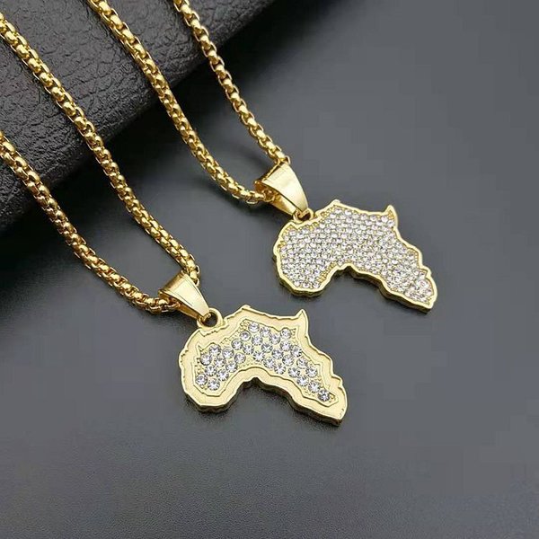 Popular Hip Hop Jewelry Sold Outside Titanium Steel Gold Plated Diamond African Map Pendant With Optional Size-image
