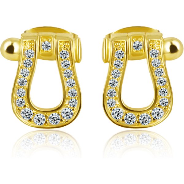U shaped horseshoe earrings Copper micro inlaid zircon gold plated earrings Three colors