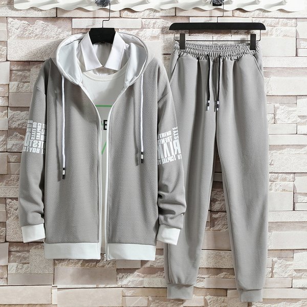 Men's Clothing Men's Casual Sports Suit For Spring And Autumn, A Set Of Handsome Loose Hooded Cardigan Sweatshirt With Cuffed Casual Trousers-image