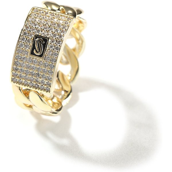 Men's Jewelry High End Personality Fashion Geometric Zircon Ring 14K Gold Full Diamond Cuban Chain Design Sense Ring Trend-image