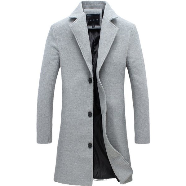 Men's Clothing Men's Slim Fit Wool Blend Trench Coat - Stylish Mid-Length Overcoat With Multiple Pockets (Khaki, Black, Light Gray, Navy, Dark Gray)-image