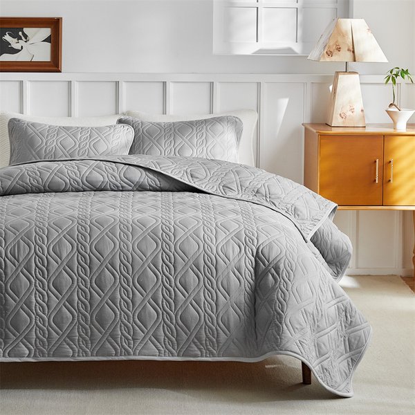 Double Sided Bedspreads - Soft Bed Summer Quilt Lightweight Bedspread- Modern Style Coverlet For All Season - 3 Piece (1 Quilt, 2 Pillow Shams)-image