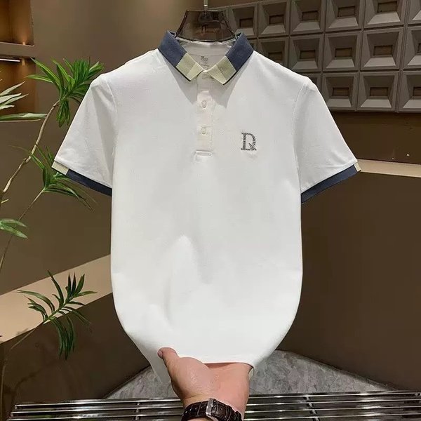 Men's Business Polo Shirt Short Sleeved Summer Embroidered Lapel Casual Versatile Color Block T-Shirt Trendy Design-image