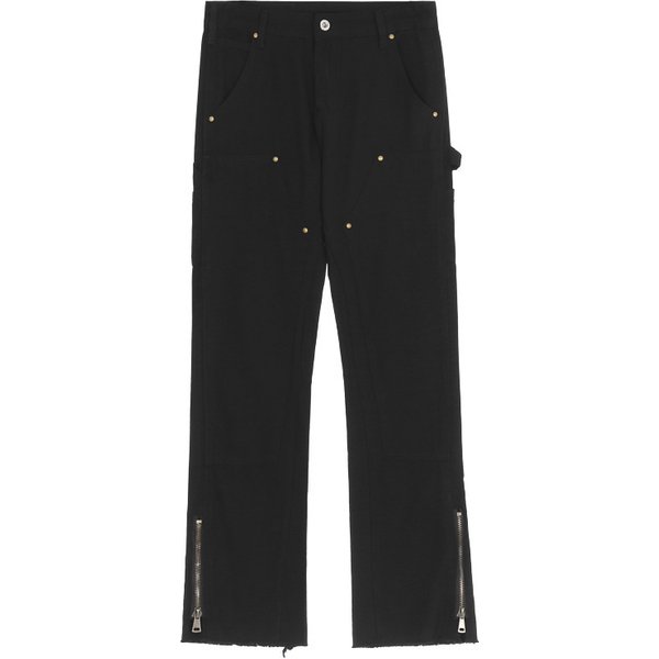 Men's High Street Vintage Denim Jeans - Distressed Zip Cargo Pants With Raw Hem, Straight & Flare Fit For Casual Streetwear