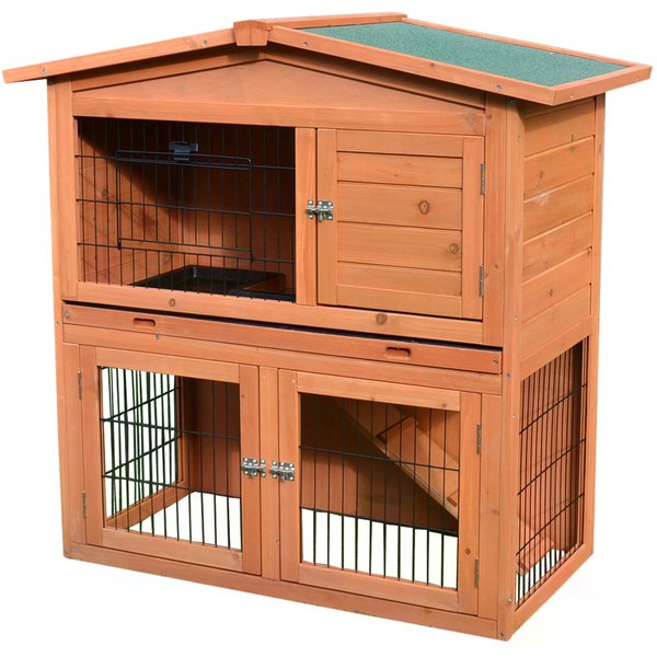 PawHut 2 Tier Rabbit Hutch Guinea Pig Hutch Ferret Cage with Ramp Slide Out Tray for Indoor Outdoor 100.5 x 55 x 101 cm | Aosom Ireland