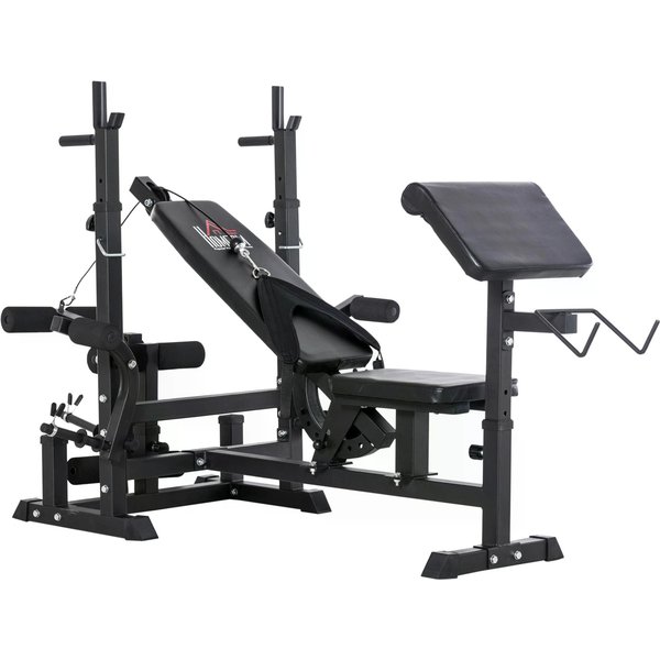 HOMCOM Gym Bench for Home, with Bench Press, Leg Extension, Chest Fly Resistance Band & Preacher Curl | Aosom Ireland