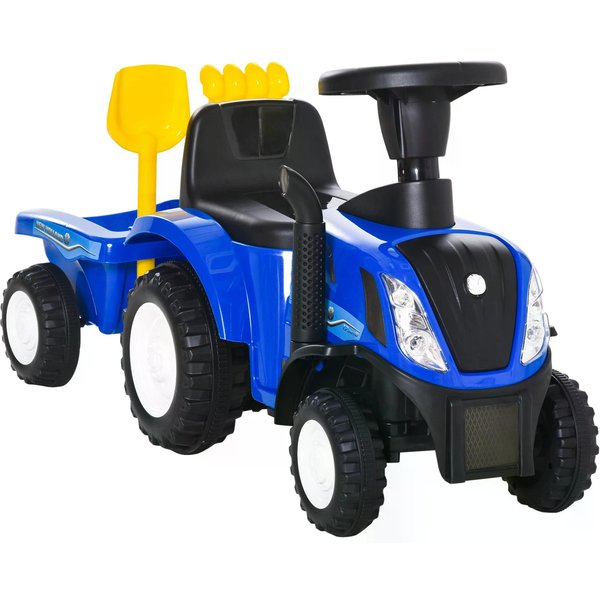 HOMCOM Compatible Baby Toddler Sliding Car NEW HOLLAND Licensed Foot to Floor Slider w/ Horn Storage Big Steering Wheel Blue | Aosom Ireland