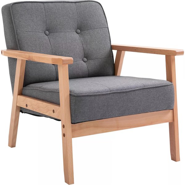 HOMCOM Sitting Chairs for Living Room, Wooden Accent Chair Lounge Armchair Retro Linen Fabric Upholstered w/ Arm Grey | Aosom Ireland