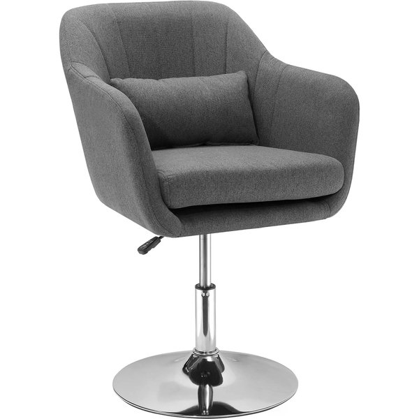 HOMCOM Grey Swivel Chair, w/Metal BaseModern Swivel Linen Sofachair Midback w/Lumbar Support for Bedroom Office|Aosom Ireland