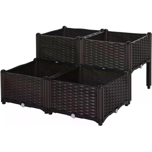 Outsunny Set of 4 Garden Raised Bed Elevated Patio Flower Plant Planter Box Vegetables Planting Container PP | Aosom Ireland