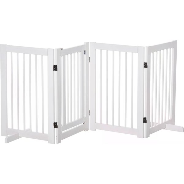 PawHut Wooden Freestanding Pet Gate 4 Panels 75cm Foldable Dog Safety Fence with Support Feet Walk-through Door for Doorway Stairs | Aosom Ireland