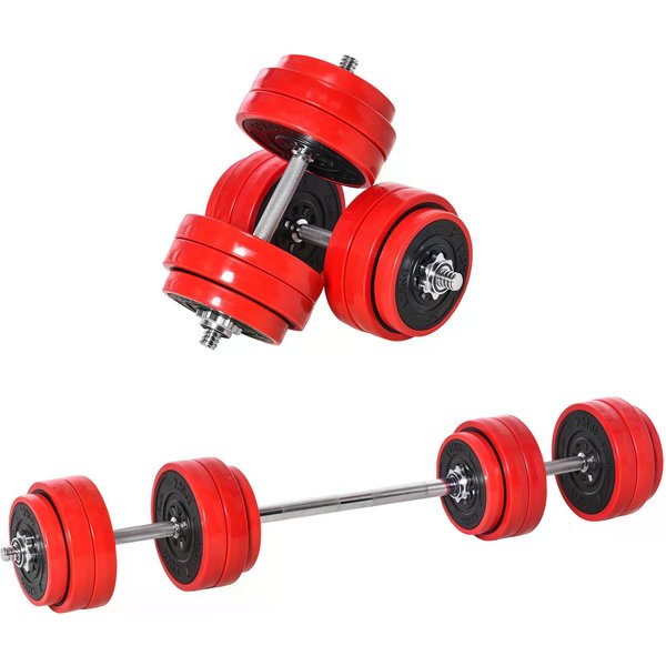 HOMCOM 30KGS Two-In-One Dumbbell & Barbell Adjustable Set Strength Muscle Exercise Fitness Plate Bar Clamp Rod Home Gym Sports Area | Aosom Ireland