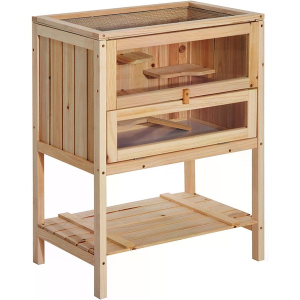 Pawhut 3 Tiers Wooden Hamster Cage Fir Wood Mouse Guinea Rodent Mice House Pet Play Small Animals 60L×40W×80H cm | Aosom Ireland