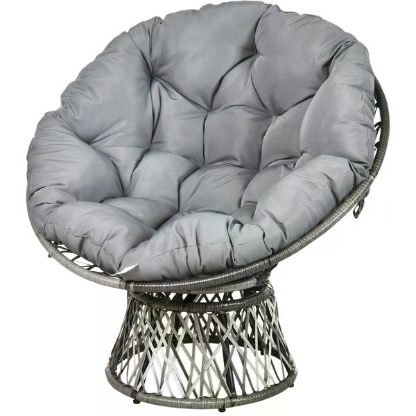 Outsunny 360° Swivel Rattan Papasan Moon Bowl Chair Round Lounge Garden Wicker Basket Seat w/Padded Cushion Oversized|Aosom Ireland