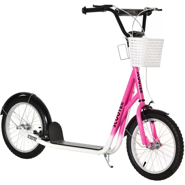 HOMCOM Kids Kick Scooter Teen Ride On Children Scooter with Adjustable Handlebar 2 Brakes Basket Cupholder Inflatable Rubber Tyres | Aosom Ireland