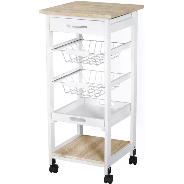 HOMCOM Mobile Rolling Kitchen Island Trolley for Living room, Serving Cart with Drawer & Basket, White | Aosom Ireland