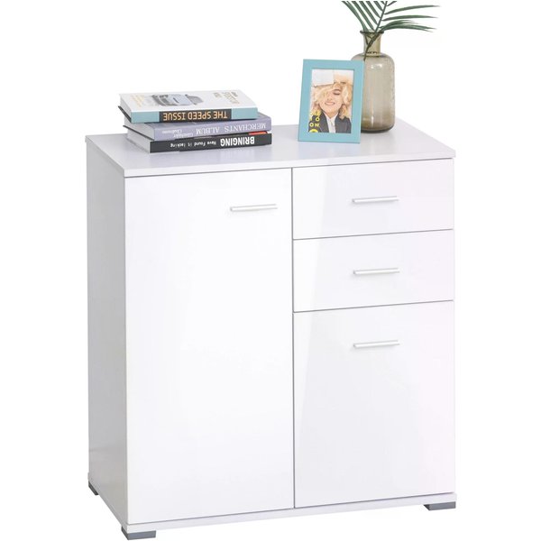 HOMCOM High Gloss Side Cabinet, Modern Design, 71x35x76 cm, Ample Storage Space, White | Aosom Ireland