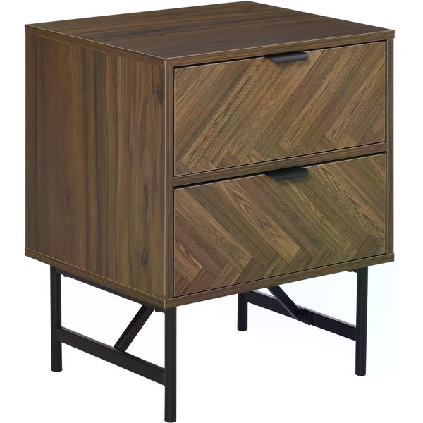 HOMCOM Herringbone Pattern Side Cabinet, Home Organizer with 2 Drawers, Hidden Handles, for Bedroom or Living Room, Walnut Brown | Aosom Ireland